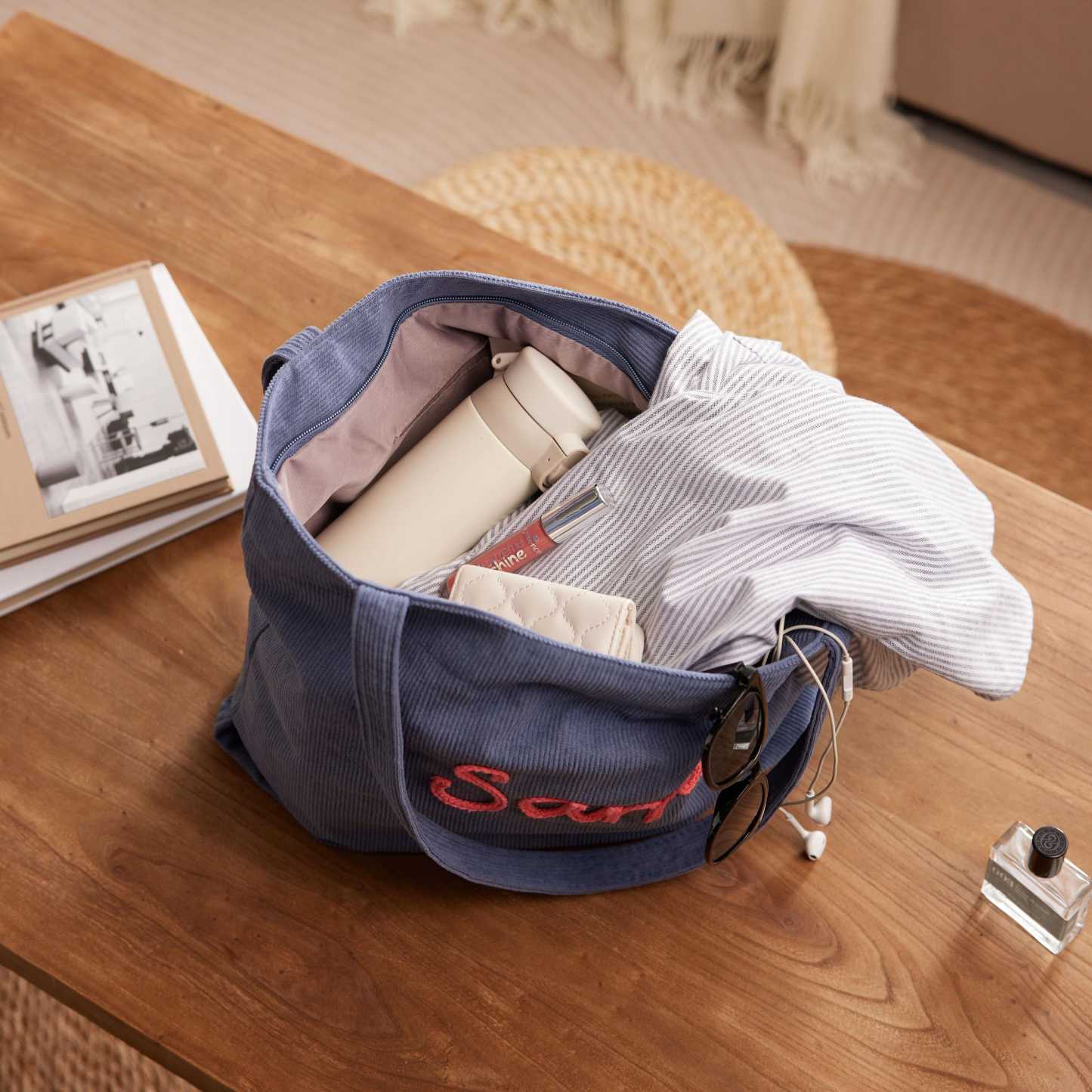 Custom Corduroy Tote Bag Personalized Embroidered Corduroy Tote Bag With Magnetic Buckle Mother's Day Gifts