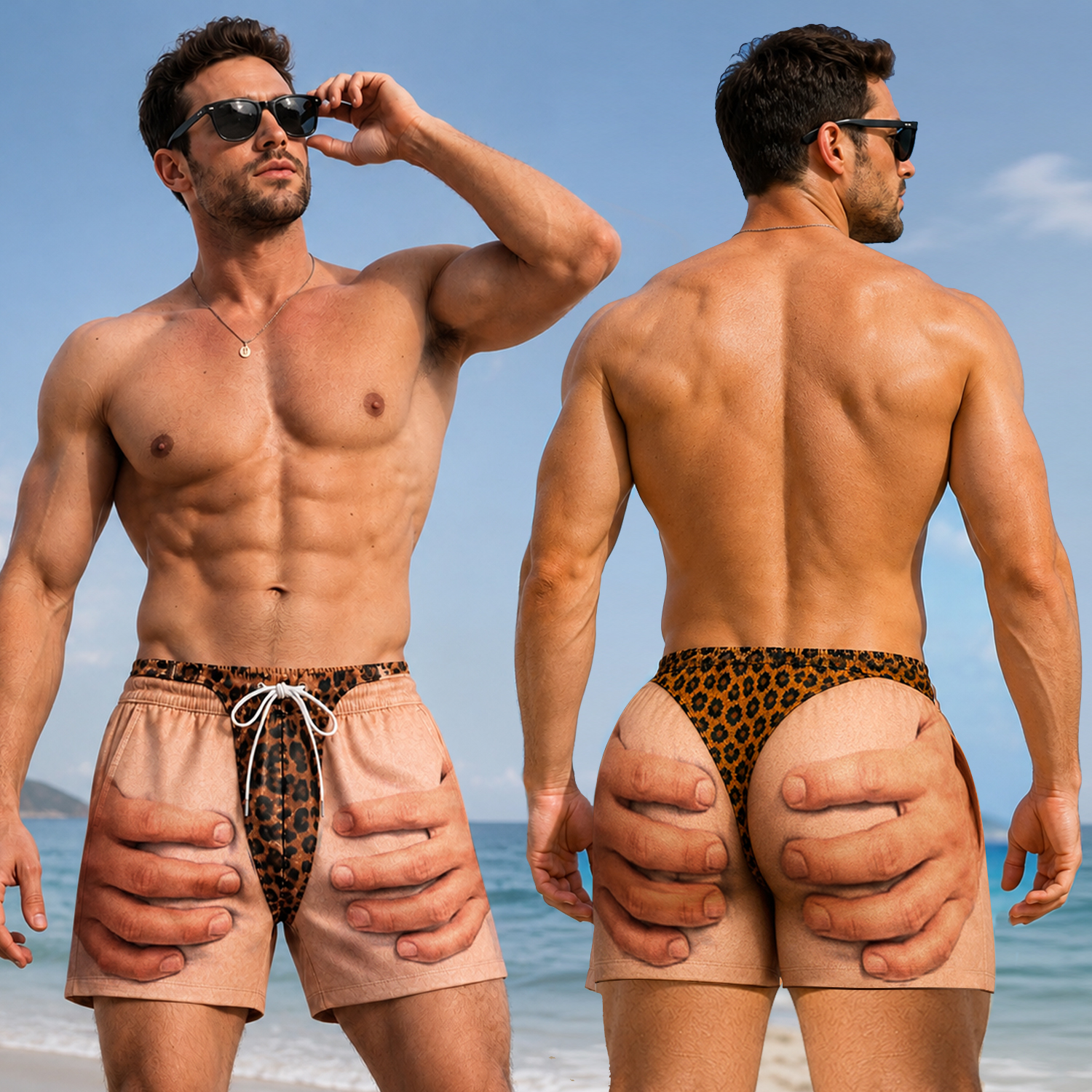 Funny 3D Printed Mens Swim Trunks Hilarious Optical Illusion Swim Shorts Beachwear for Men Novelty Board Shorts Gag Gift