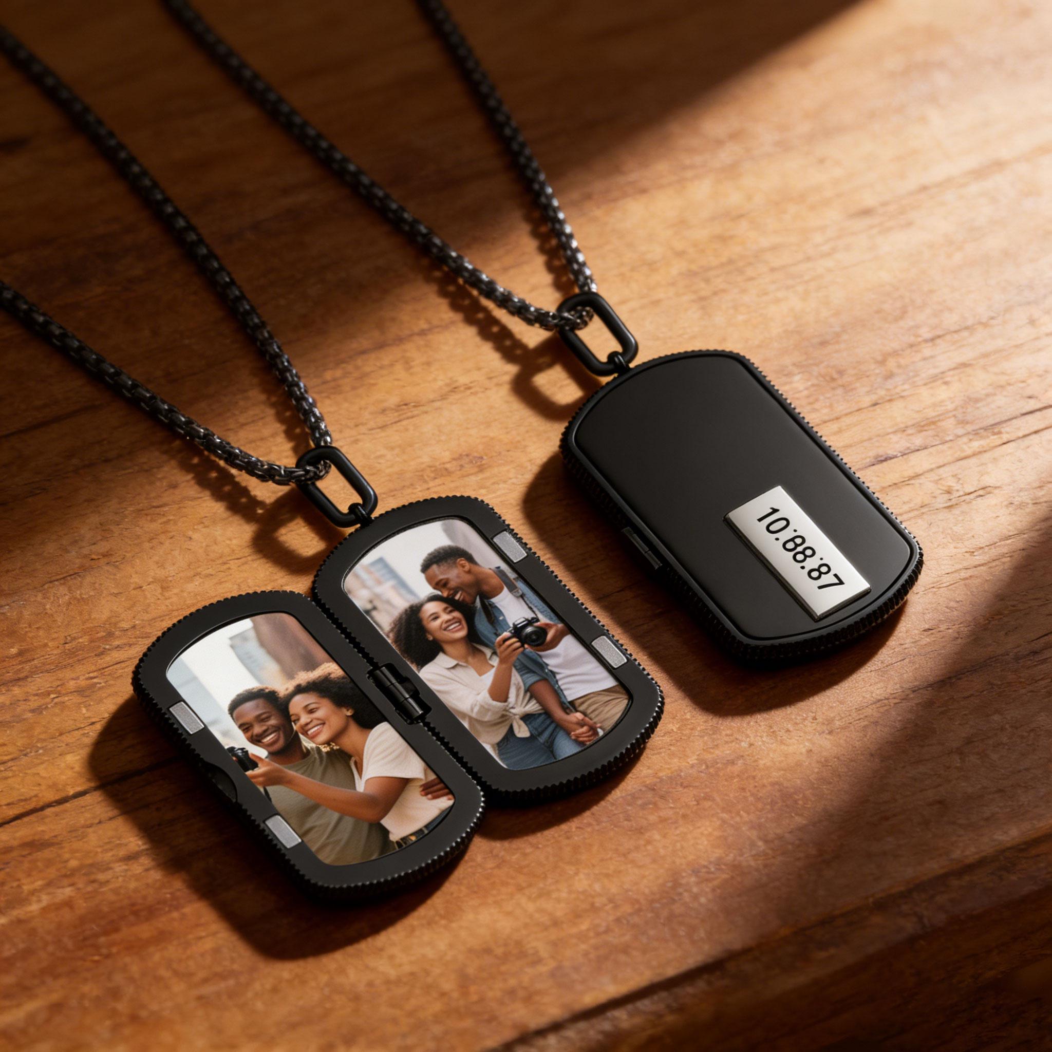 Personalized Photo Engraved Dog Tag Locket Necklace Custom Engraved Photo Locket  Gift for Husband