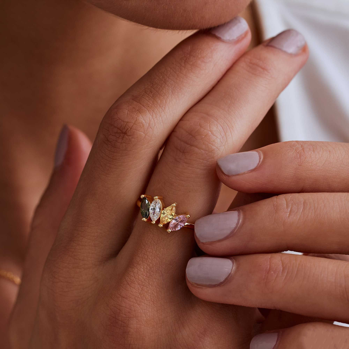 Custom Family Birthstone Ring Personalized Dainty Marquise Birthstone Ring Valentine's Day Gift for Her