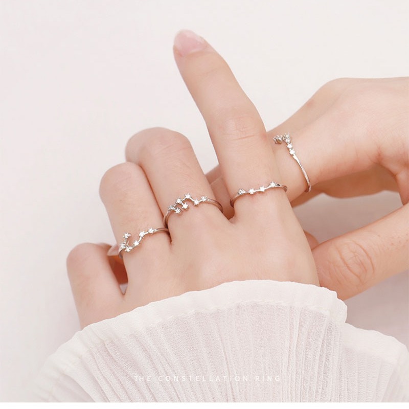 Adjustable Zodiac Constellation Ring - Silver Plated with Cubic Zirconia | Celestial Astrology Jewelry | Dainty Stacking Ring for Her