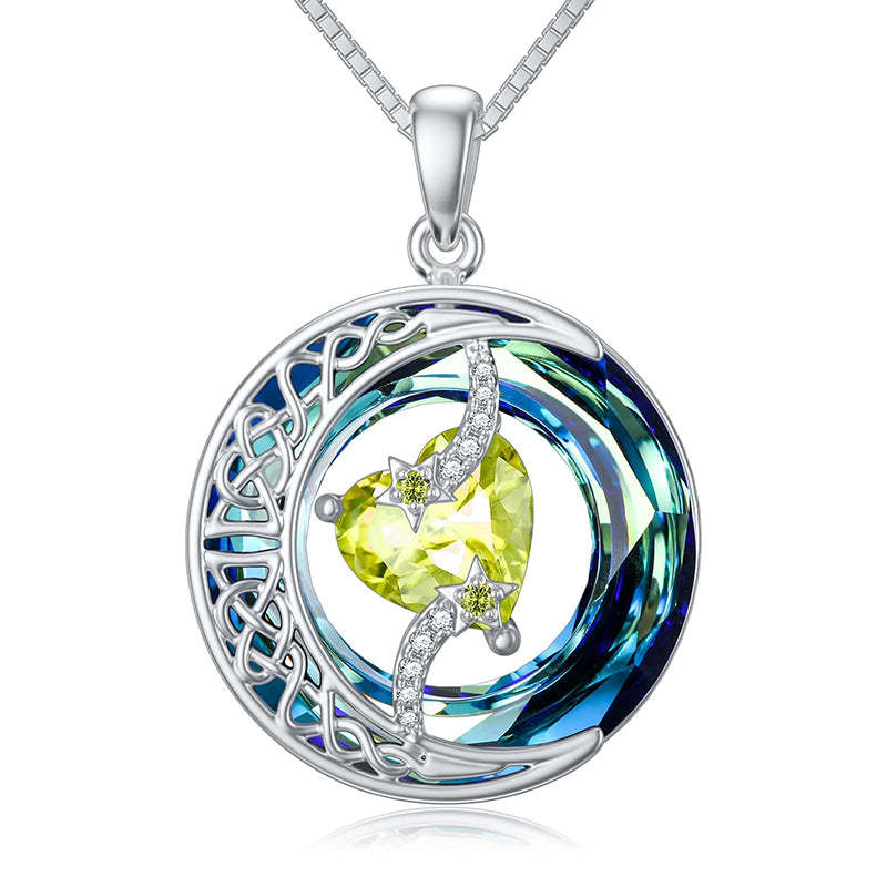 Birthstone Necklace Moon and Star Pendant Moon Jewelry Anniversary Birthday Gifts for Women Mom Wife Her