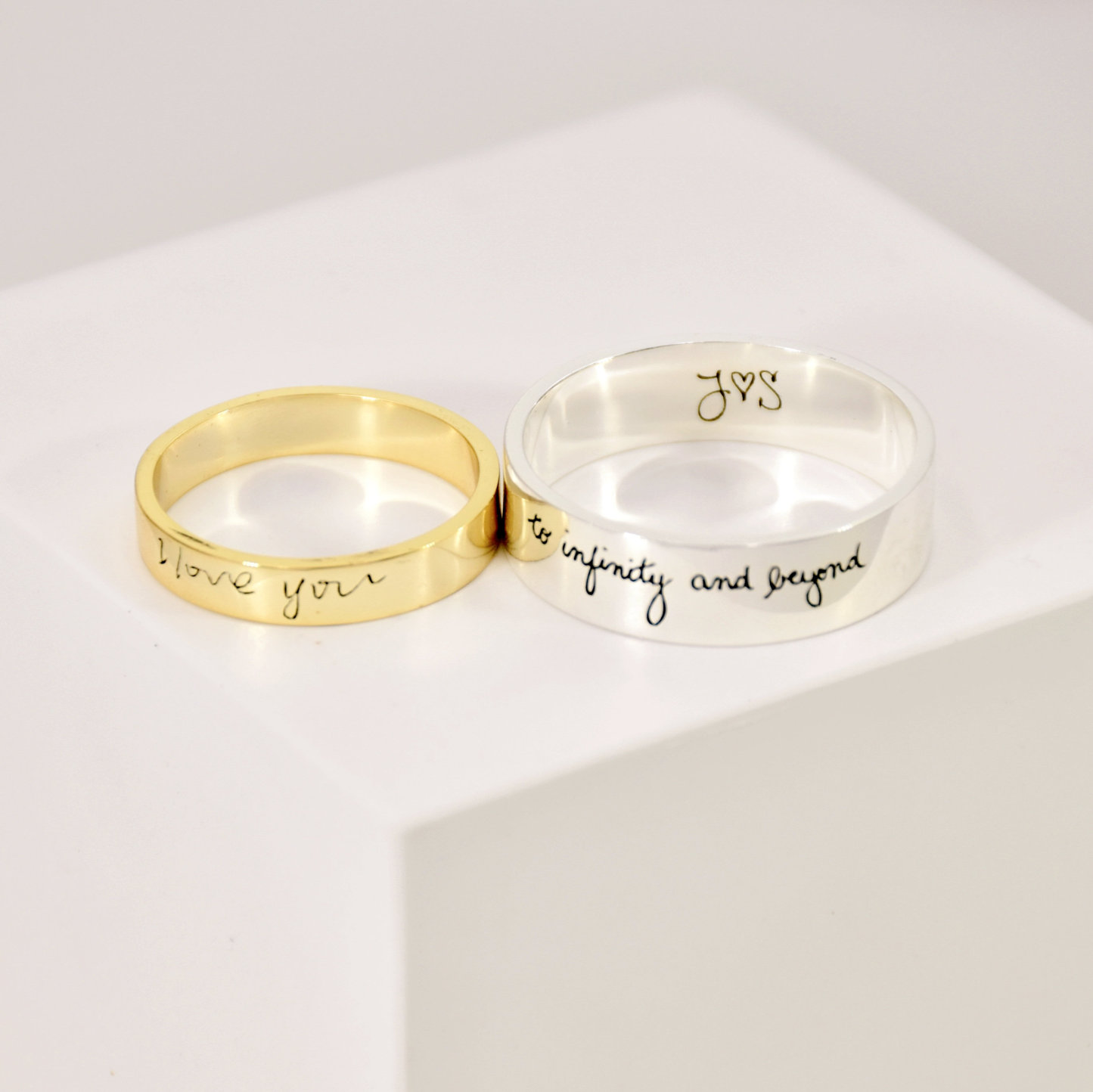 Personalized Stainless Steel Handwriting Ring for Couples Custom Actual Handwriting Engraved Band Inside and Out Valentine's Day Gifts