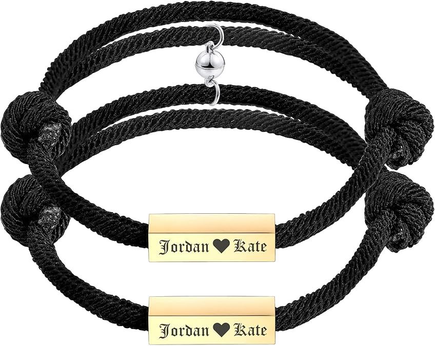 Custom Magnetic Initial Bracelet & Personalized with Engraving & Color Options Couple Jewelry