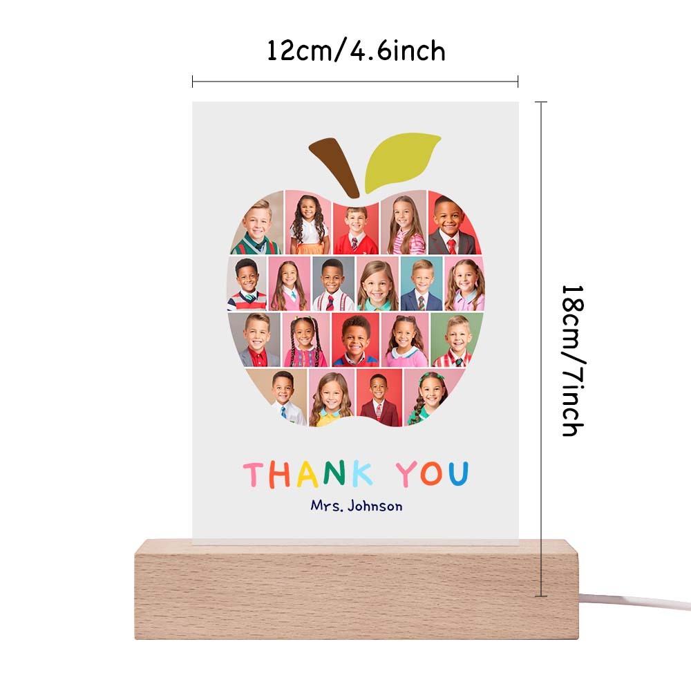 Personalized Teacher Appreciation Night Light Custom Class Photo LED Lamp Apple Shaped Thank You Gift for Teachers End of Year Class Keepsake