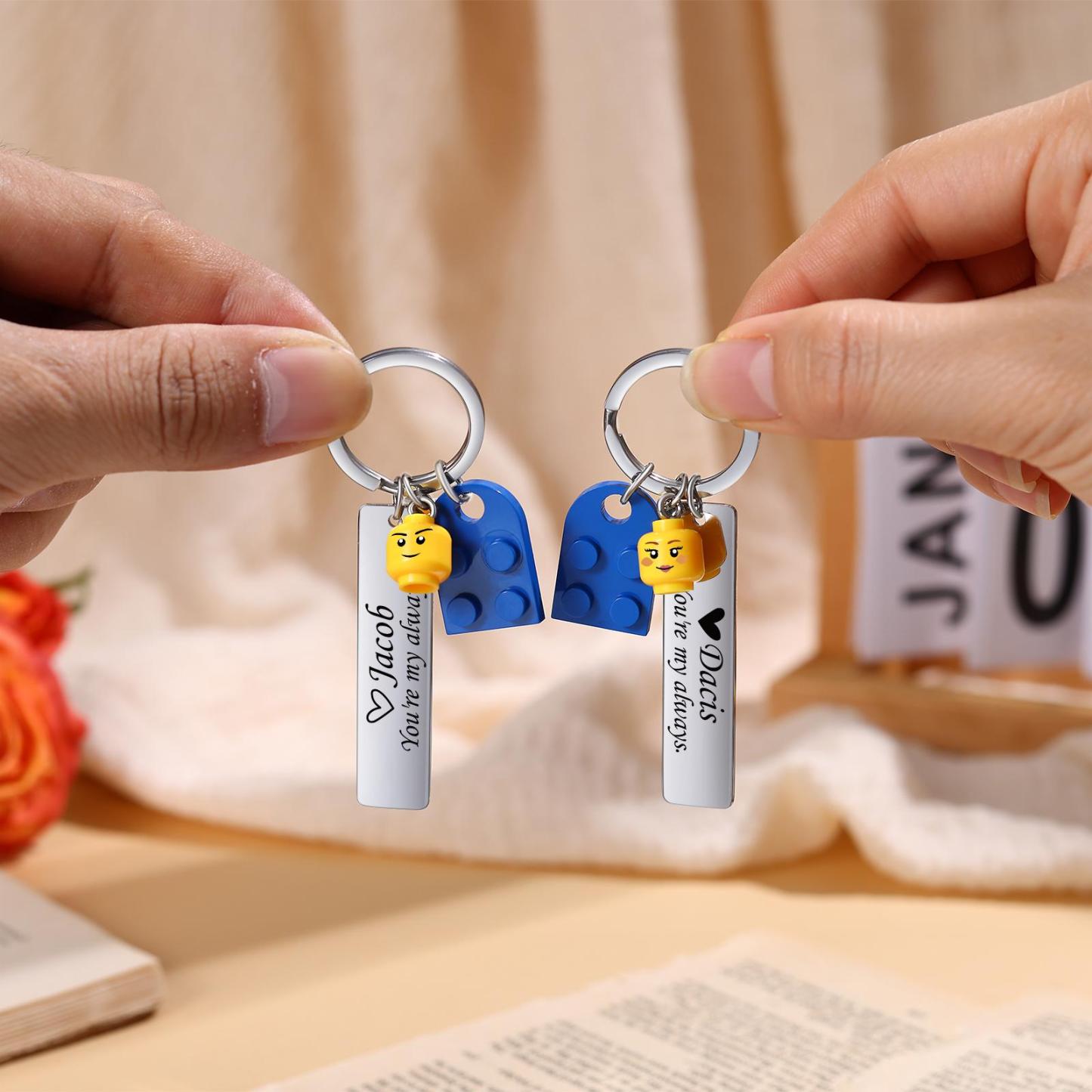 Personalized Building Block Heart KeychainCustom Engraved Couple Keychain Set Stamped Heart Puzzle Keychain Valentine's Day Gifts