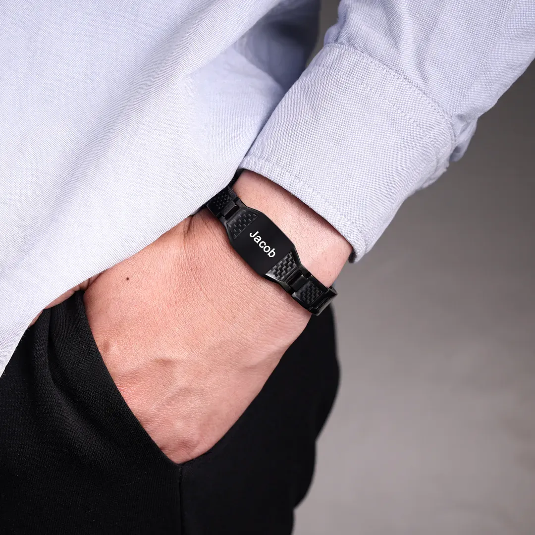 Personalized Carbon Fiber Energy Bracelet Custom Engraved Men's Carbon Fiber Bracelet Personalized Name Men's Bracelet