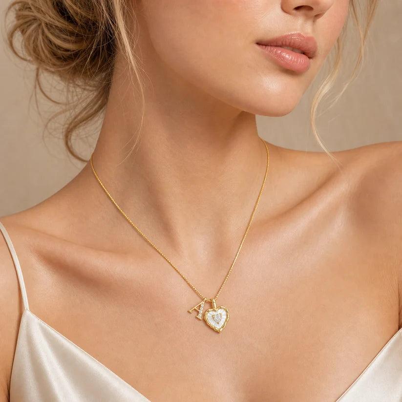 Personalized Initial Heart Charm Necklace Custom Letter Jewelry Gift for Women