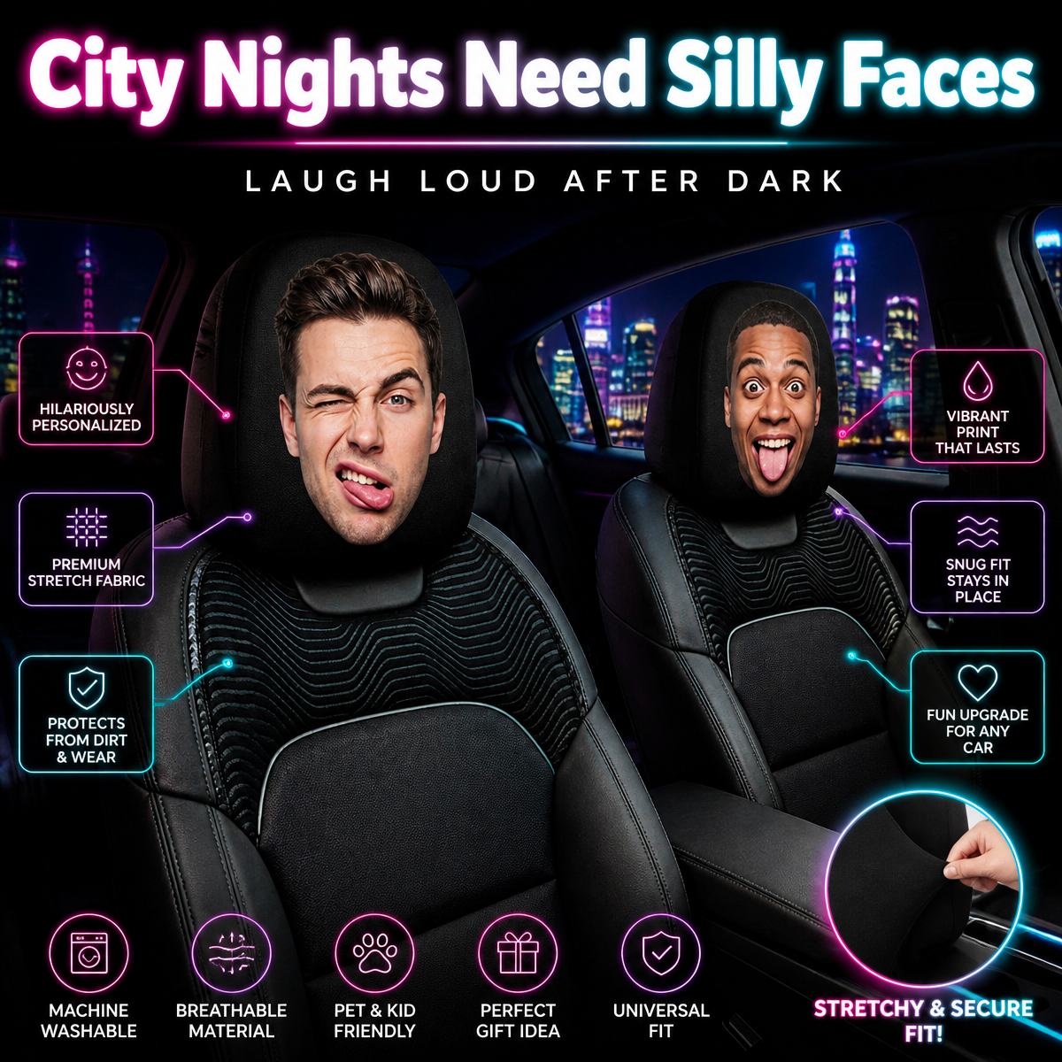 Personalized Photo Car Headrest Cover Custom Face Headrest Cover Funny Gift for Car Drivers
