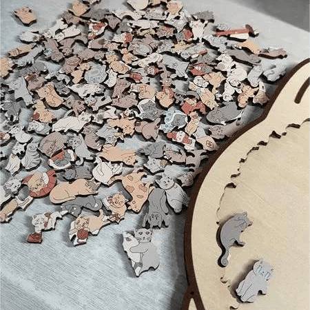 135-Piece Morandi-Colored Cat Shaped Wooden Jigsaw Puzzle Unique Gift for Cat Lover