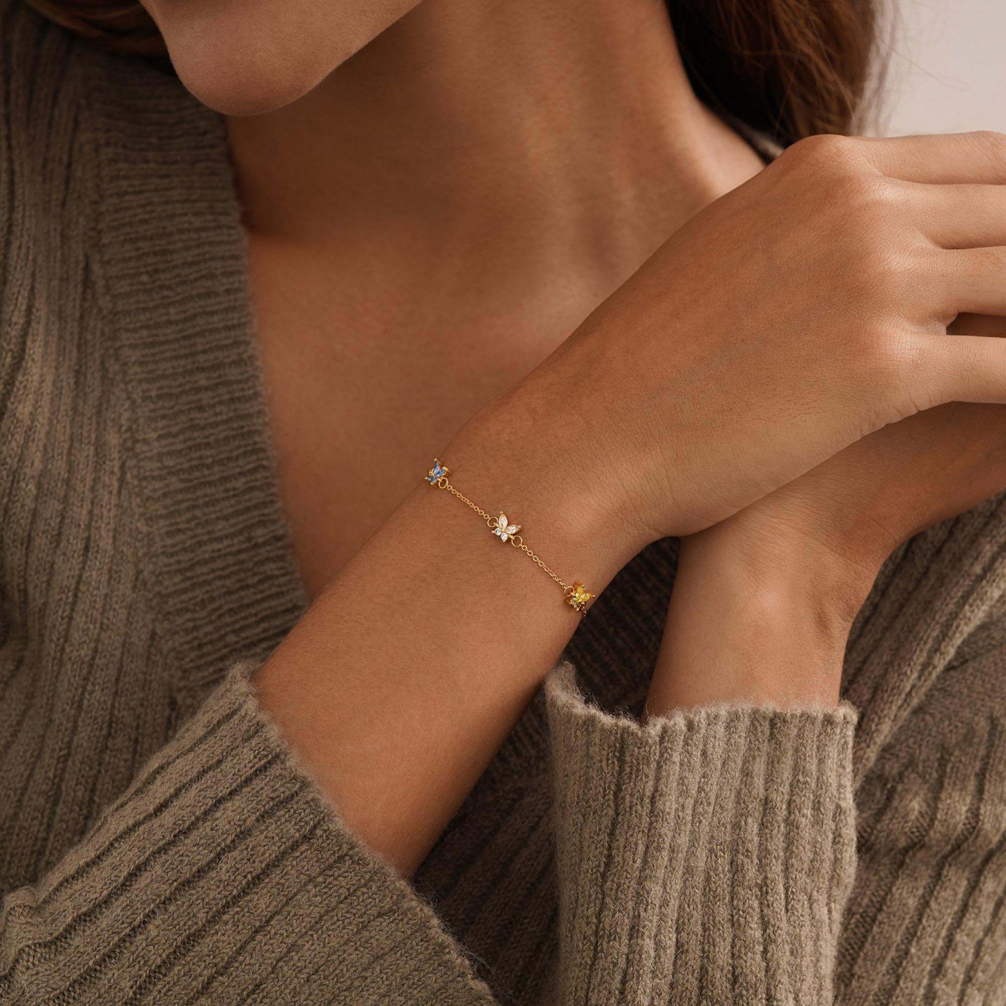 Personalized Butterfly Birthstone Bracelet Custom 1 to 5 Birthstones Jewelry Custom Family Members Names Bracelet Custom Gift for Mom Mother's Day Gift for Wife