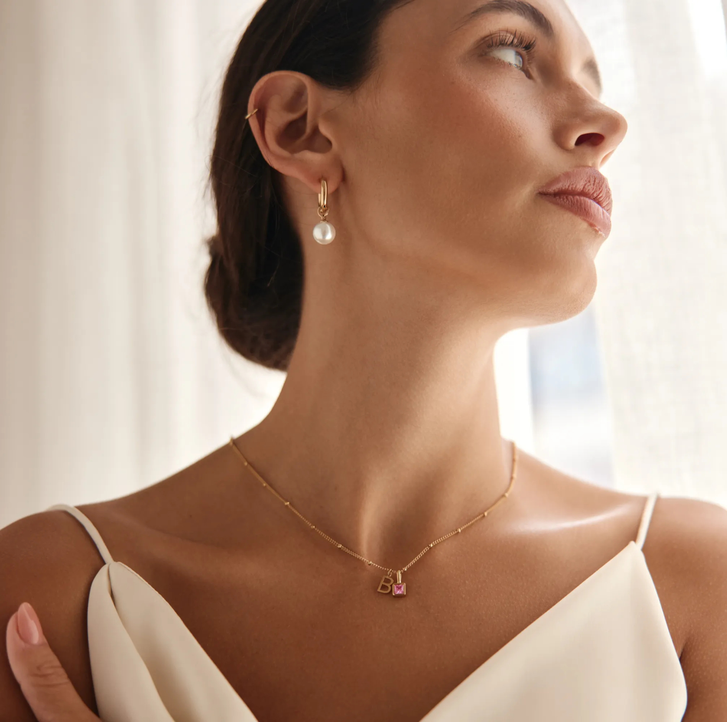 Personalized Birthstone Initial Necklace Custom Letter Pendant with Birthstone Detail Minimalist Initial and Gemstone Charm Necklac