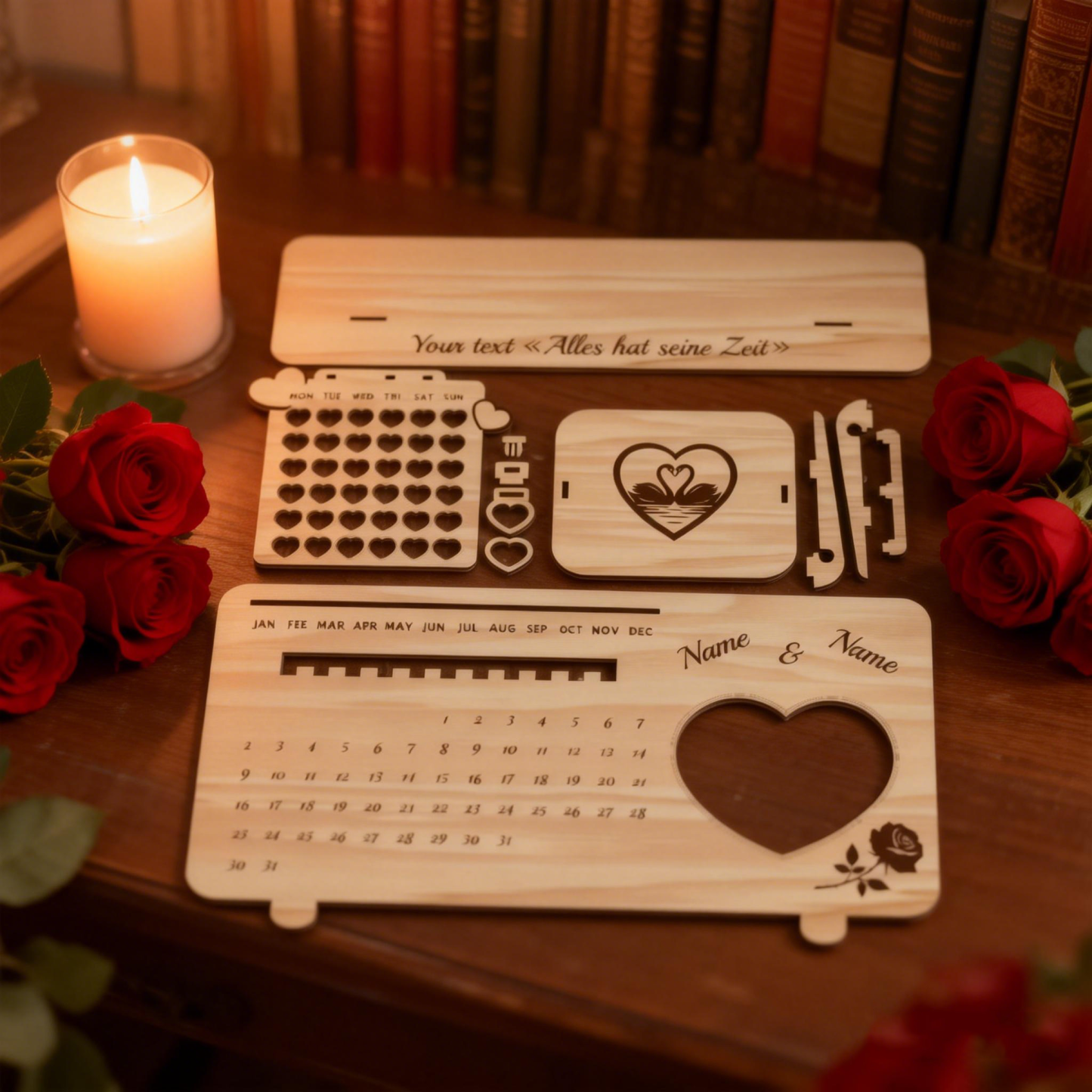 Personalized Photo Perpetual Calendar Custom Infinity Wooden Calendar Engraved Timeless Wooden Perpetual Calendar for Couples Romantic Valentine's Day Gift