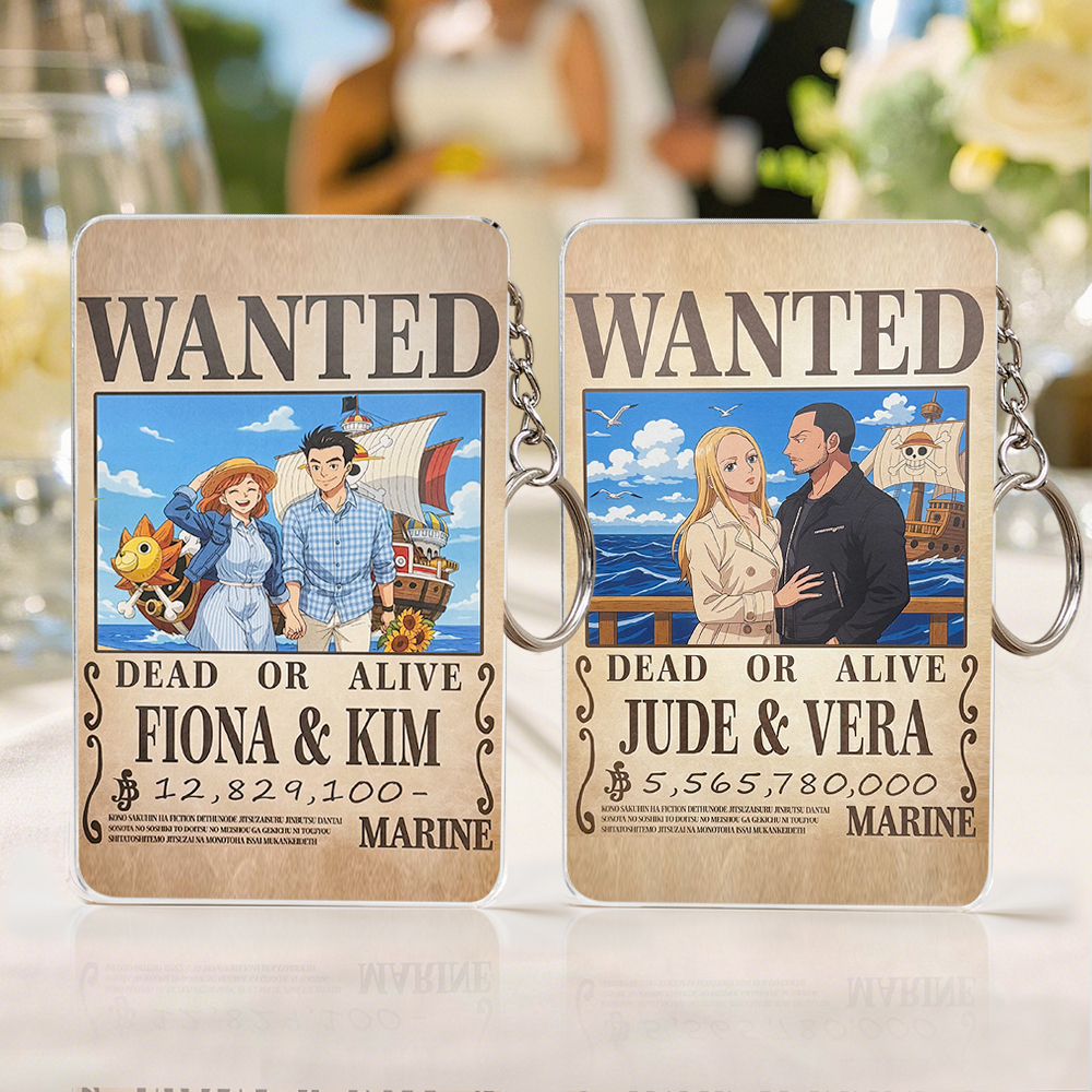 Custom Anime-Style Wanted Poster Keychain Personalized Wanted Poster Keychain Couple's Custom Bounty Poster Keychai