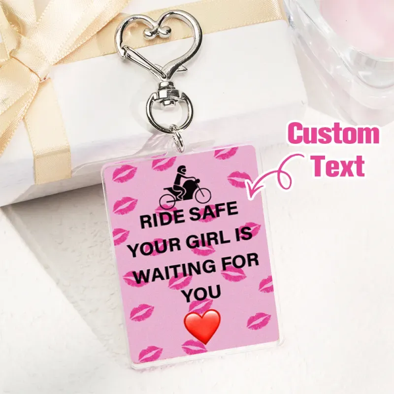 Photo Insert Motorcycle Keychain With Kiss Mark Design - Personalized Couple Gift