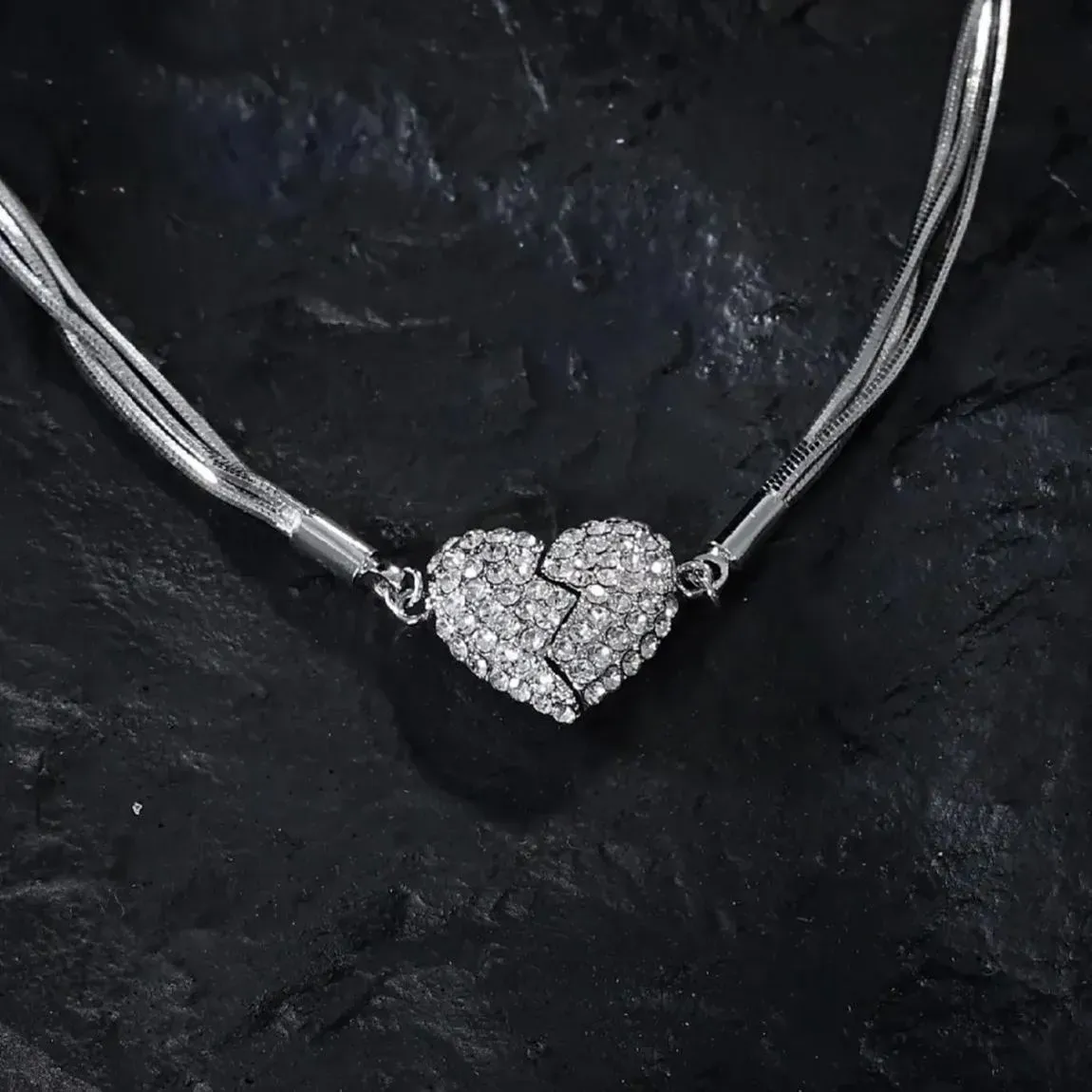 Silver Heart Puzzle Necklace with Sparkling Interlocking Heart Pendant Symbolizing Love & Connection