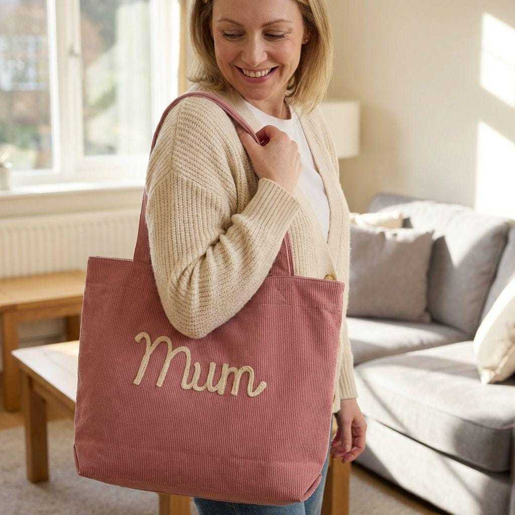 Custom Corduroy Tote Bag Personalized Embroidered Corduroy Tote Bag With Magnetic Buckle Mother's Day Gifts