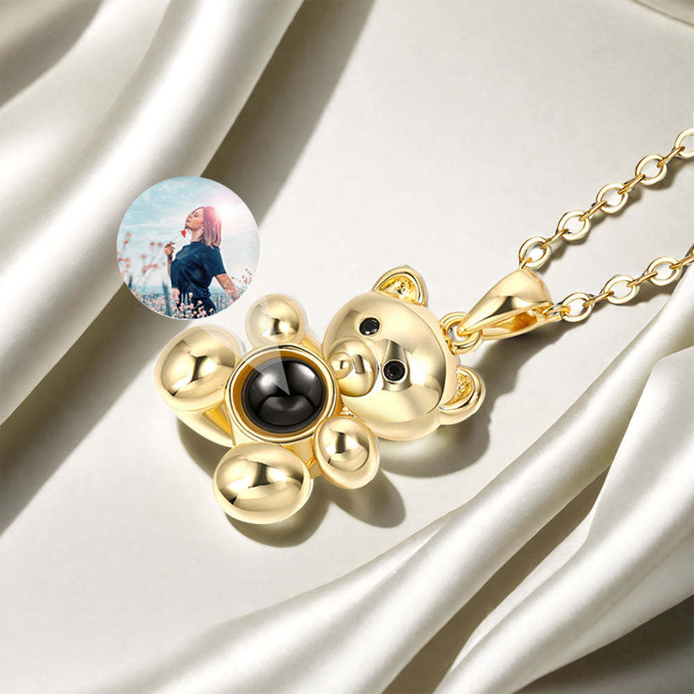 "Fall in Love" Teddy Bear Personalized Photo Projection Sterling Silver Necklace