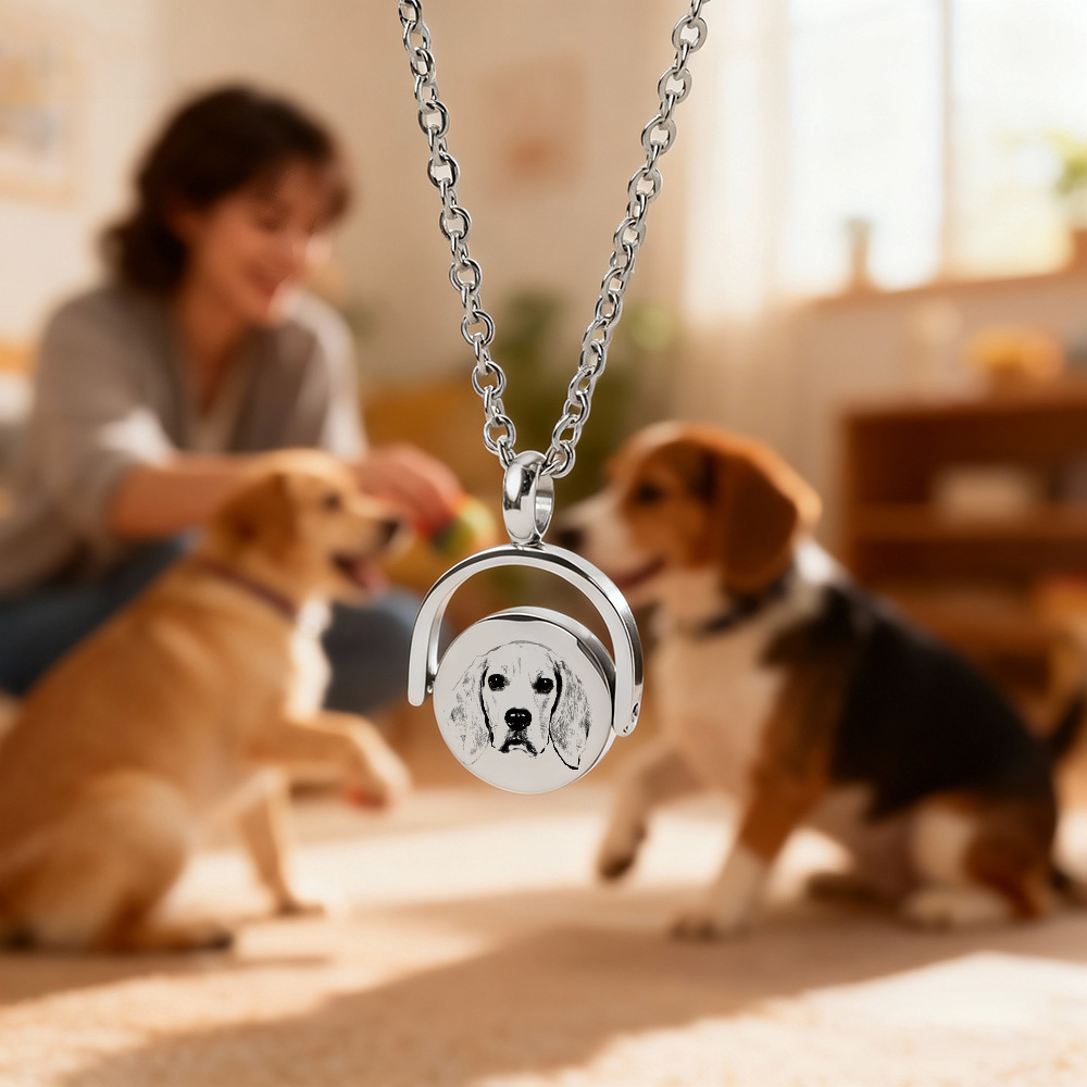 Personalized Pet Photo Spinner Necklace Custom Pet Name Date Flip Pendant Pet Memorial Swivel Locket Gift for Per Lover