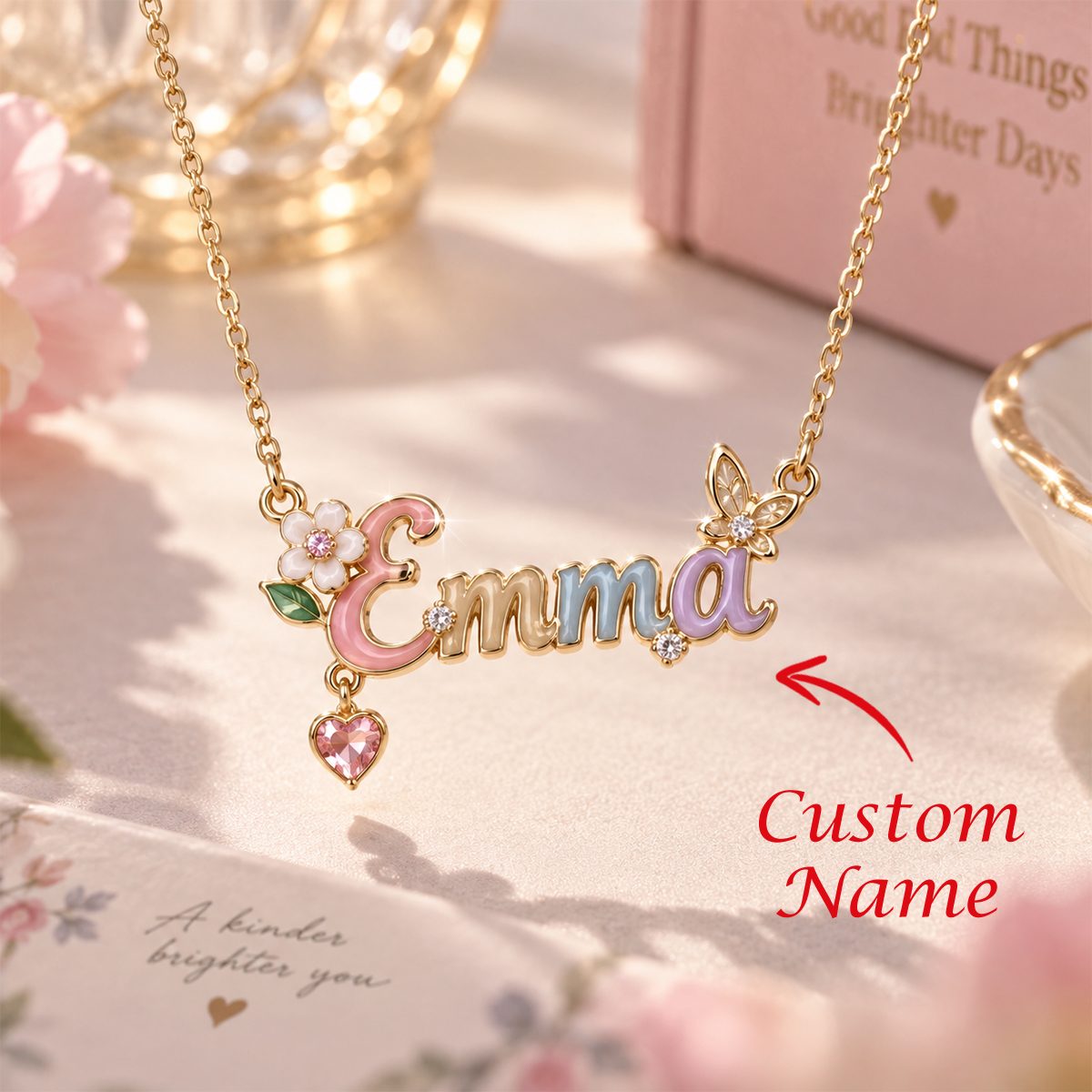 Floral Butterfly Name Necklace – 925 Sterling Silver Personalized Necklace with Flower & Butterfly Details - namenecklace