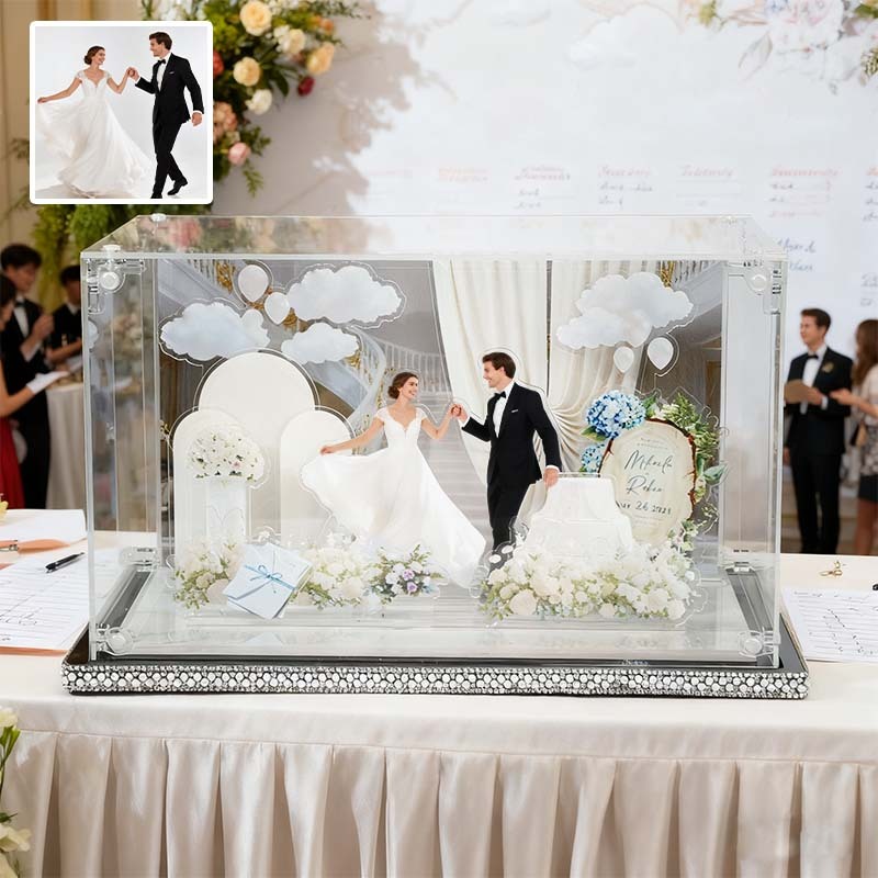 Custom 3D Acrylic Wedding Decoration Miniature Landscape Display Engaged Couple Gift Personalized Desktop Photo Display