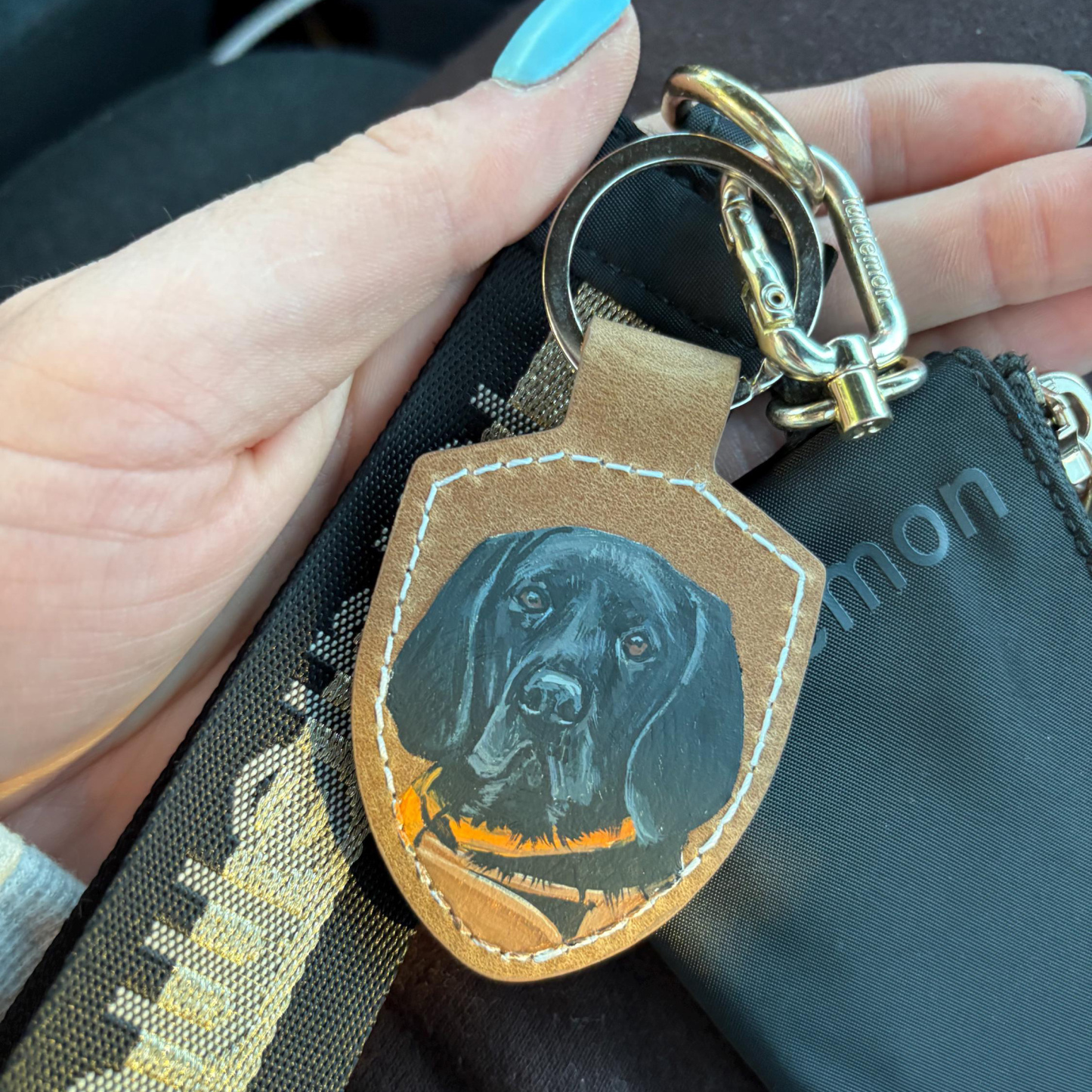Hand Painted Leather Pet Portrait Keychain Custom Dog Cat Painting Leather Keyring Personalized Pet Memorial Key Fob