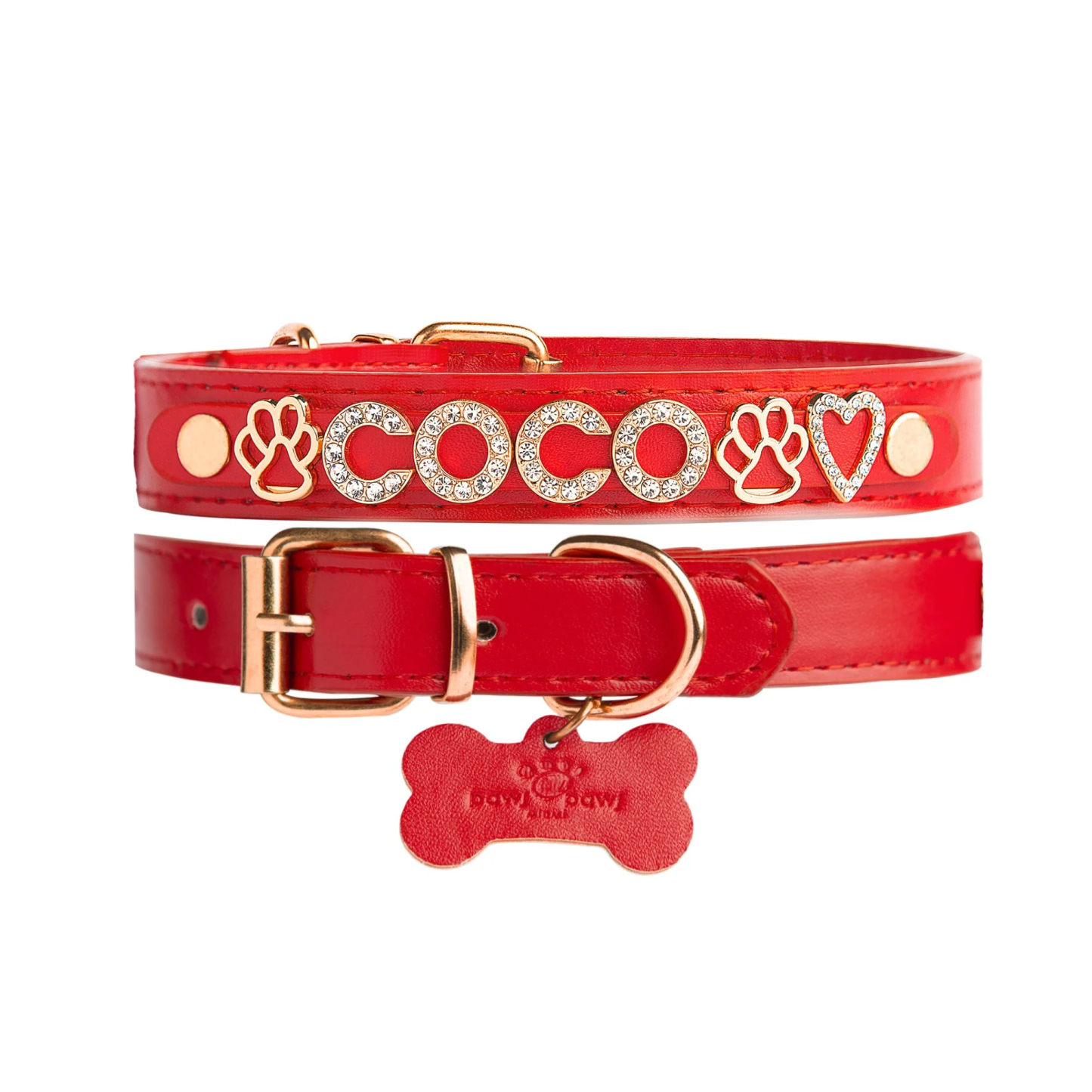 Luxury Leather Dog Collar Personalized Leather Dog Collar with Name & Zirconia Custom Jeweled Name Leather Dog Collar