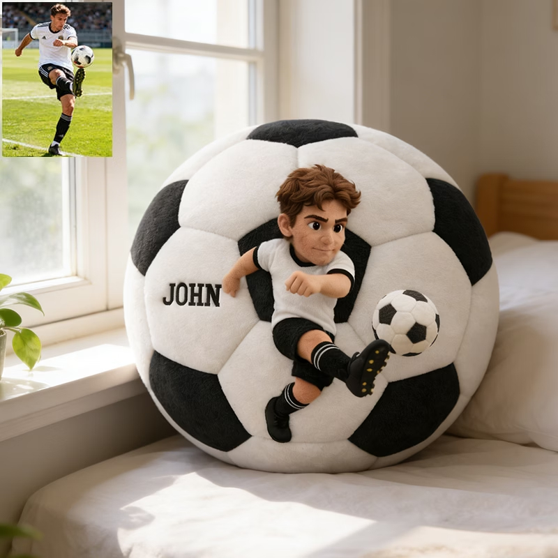 Custom Soccer Ball Shaped Plush Pillow Personalized Photo And Name Sports Gift For Soccer Fans Kids