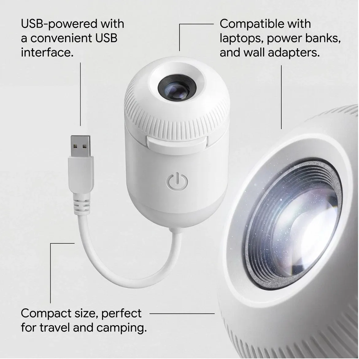 Portable Starry Sky Night Light Projector with Adjustable Focus USB Powered Galaxy Projector Lamp for Bedroom and Car Decor