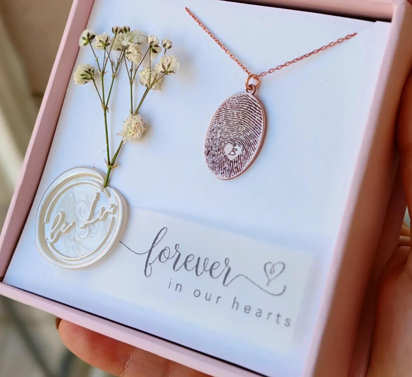 Personalized Fingerprint Necklace Custom Engraved Initial & Fingerprint Oval Pendant Forever Love Keepsake Necklace Gifts for Her