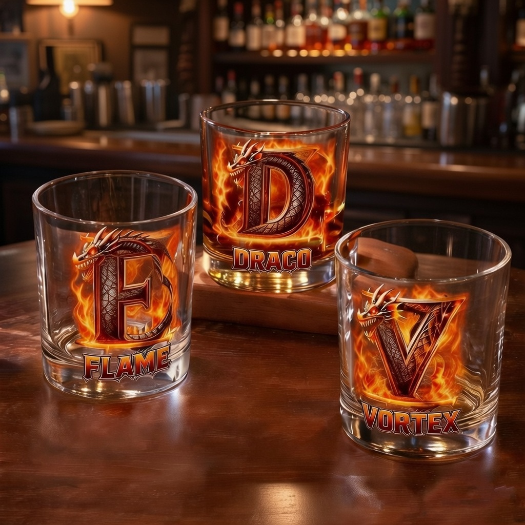 Personalized Fire Dragon Whiskey Glass Custom Monogram Initial With Fire Dragon Wrap Glassware Unique Fire Dragon Whiskey Glass Gift for Him