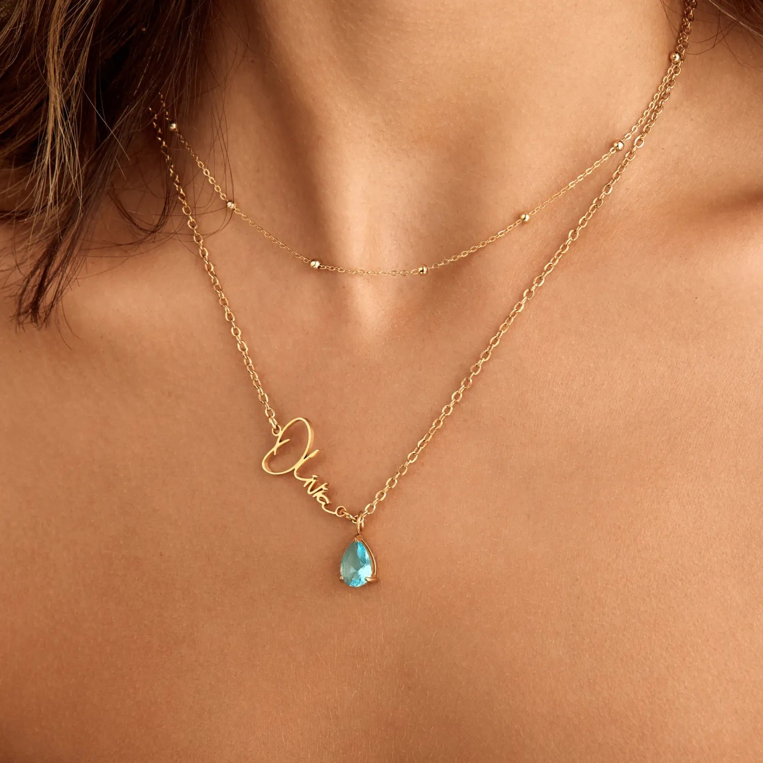 Personalized Name & Birthstone Necklace Custom Engraved Name and Birthstone Pendant Birthday Gifts for Her