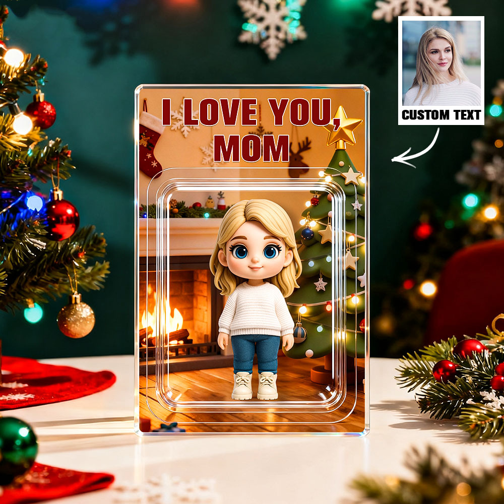 Custom Cartoon Photo Acrylic Plaque Personalized Engraved Message & Anime Portrait Acrylic Block Christmas Gift for Family