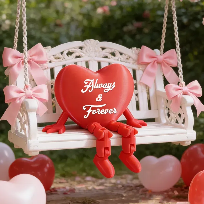 Valentine's Day Gift Personalized Valentines Day Heart Decor with Fun Dangling Legs Custom 3D Printed Couple Heart Table Sign with Text