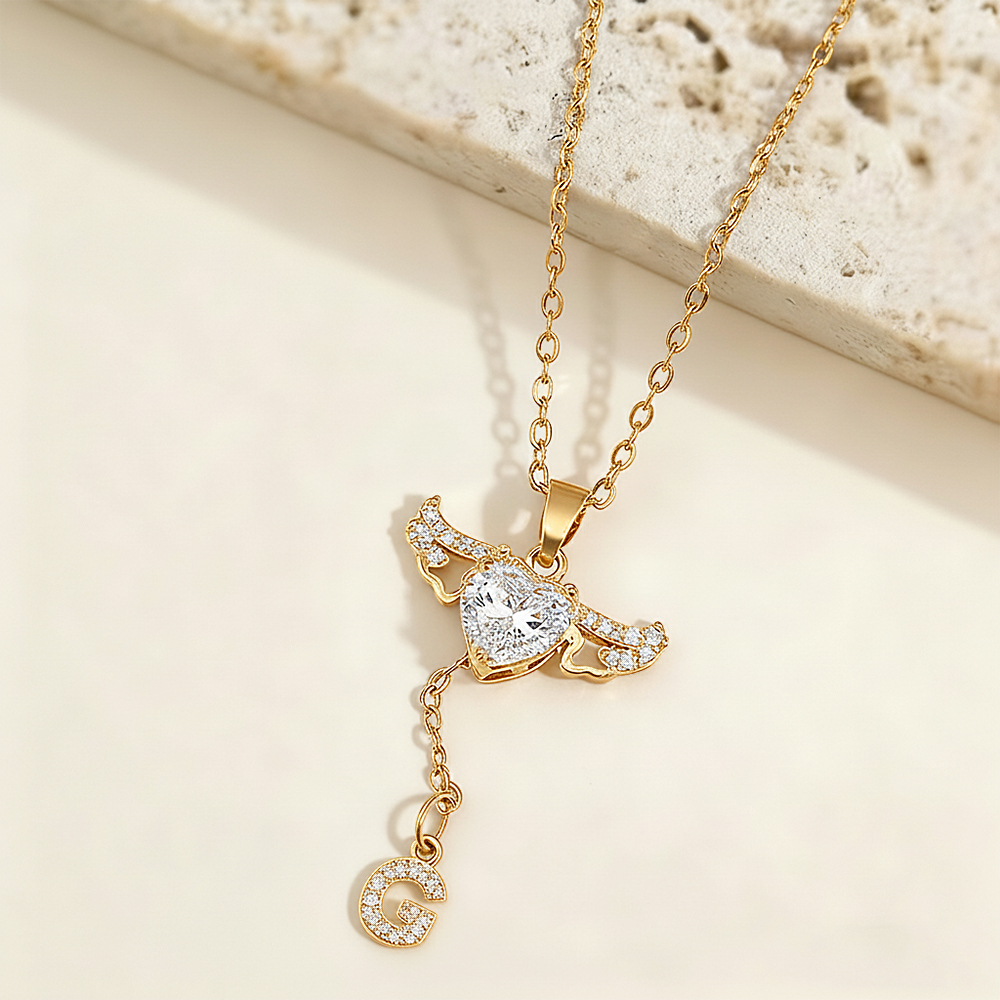 Animated Cupid Angel Wings Initial Necklace Custom Initial Drop Necklace with Moving Wings Charm Fun Kinetic Initial Drop Pendant Christmas Gifts for Her