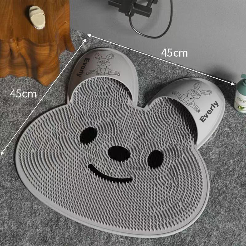 Cute Rabbit Shower Foot Scrubber Mat Silicone Foot Cleaner & Massager with Suction Cups Easy Wall Mount for Drying