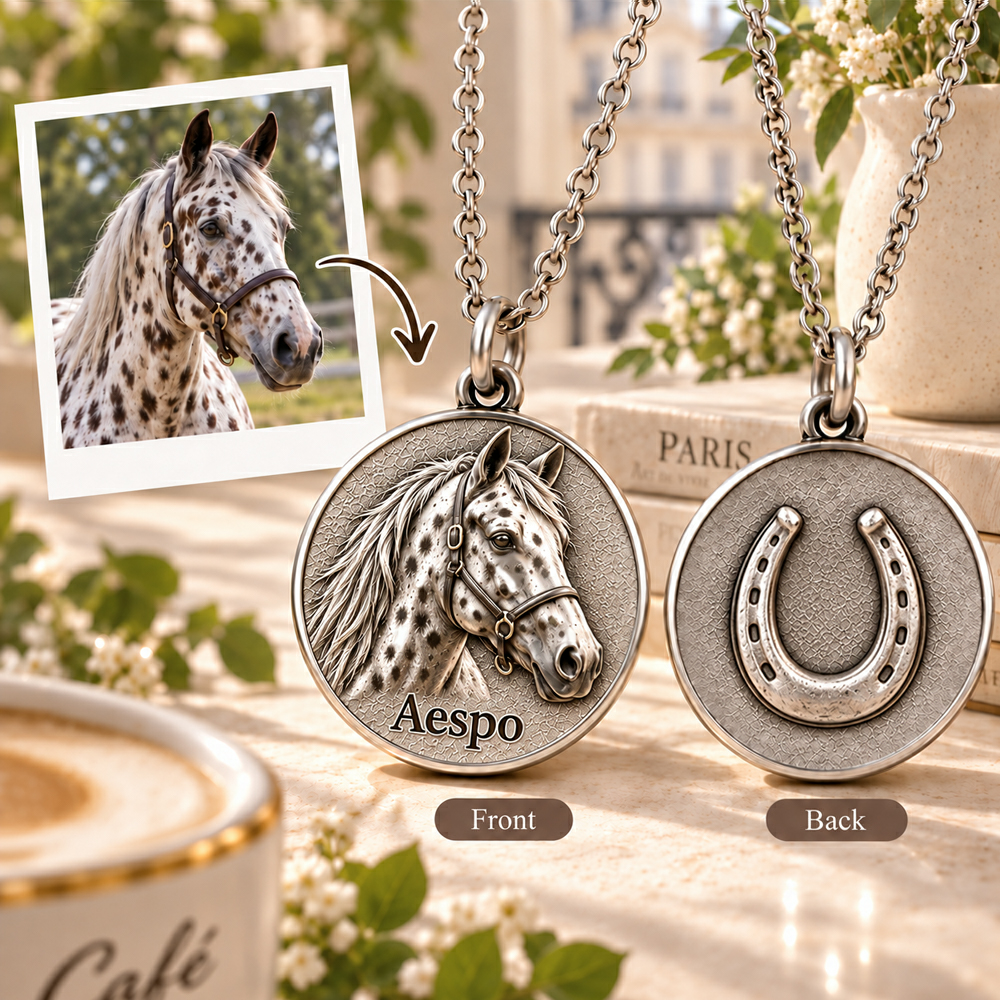 Personalized 3D Embossed Horse Coin Photo Name Necklace Custom 925 Sterling Silver Pet Portrait Coin Necklace Gift for Pet Owner