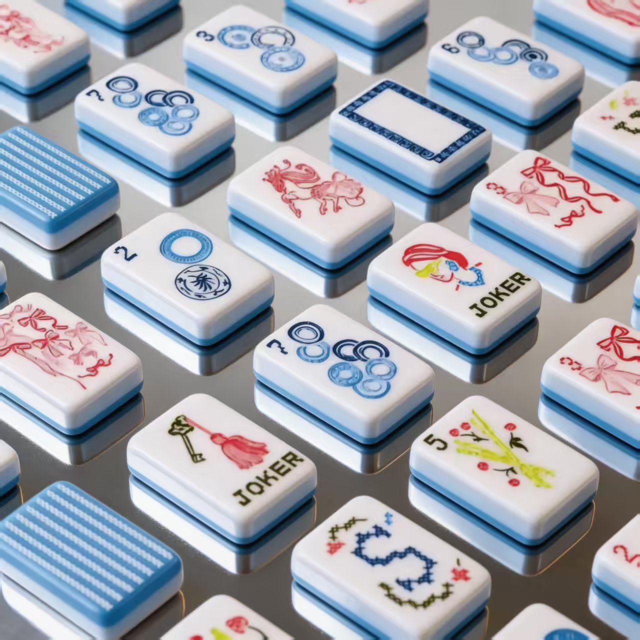 Luxury Three-Layer Acrylic American Mahjong Tile Set — 160 Hand-Painted Tiles with Wedgwood Blue Ombré