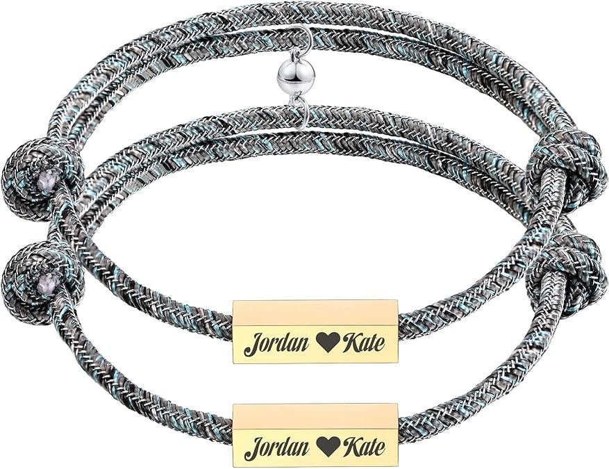 Custom Magnetic Initial Bracelet & Personalized with Engraving & Color Options Couple Jewelry