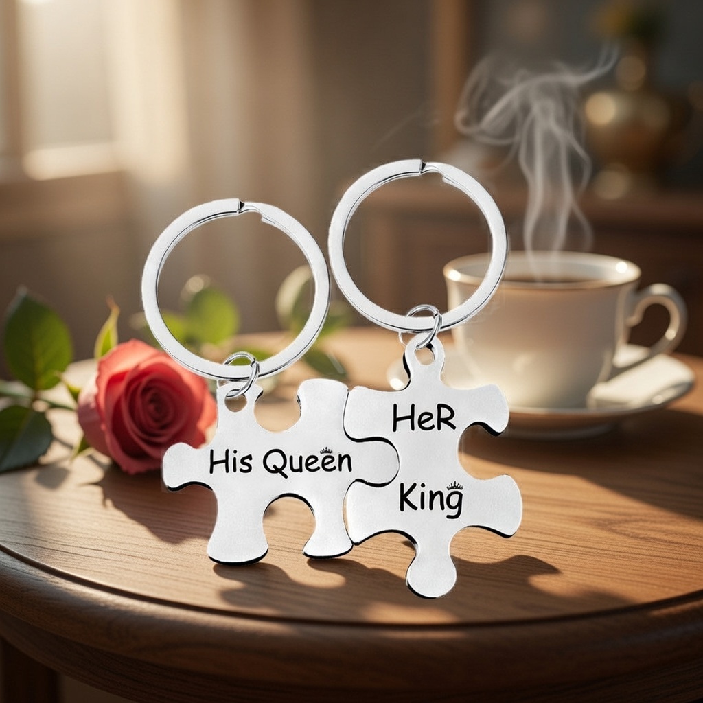 Puzzle Piece Keychain Set Engraved With Mommy Of An Angel And Daddy Of An Angel Interlocking Design Symbolizes The Shared Bond And Memory