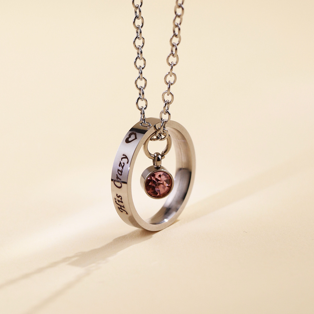 Personalized Birthstone Necklace Custom Text Circle Pendant with Floating Gem Charm Anniverasry Gift Birthday Gift for Her