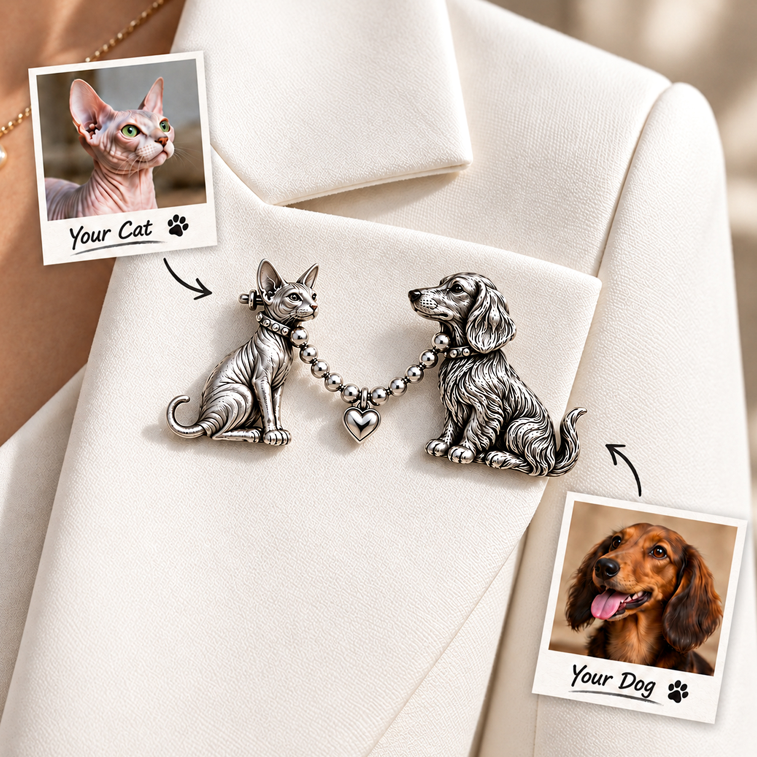 Personalized 925 Sterling Silver 3D Two Pet Photo Pin Custom Double Cat Dog Figure Brooch Gift For Pet Owners