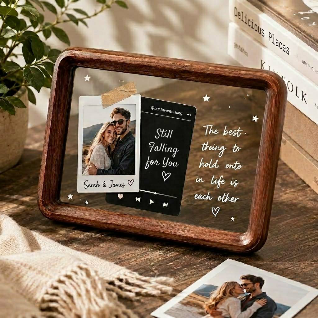 Personalized Couple Wooden Frame Custom Photo Song Player Desk Decor Gift for Him Her