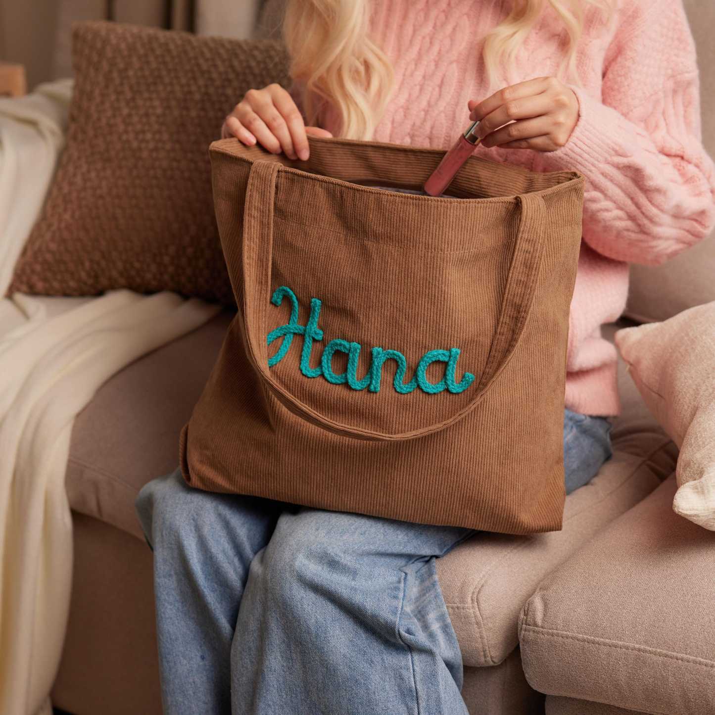 Custom Corduroy Tote Bag Personalized Embroidered Corduroy Tote Bag With Magnetic Buckle Mother's Day Gifts