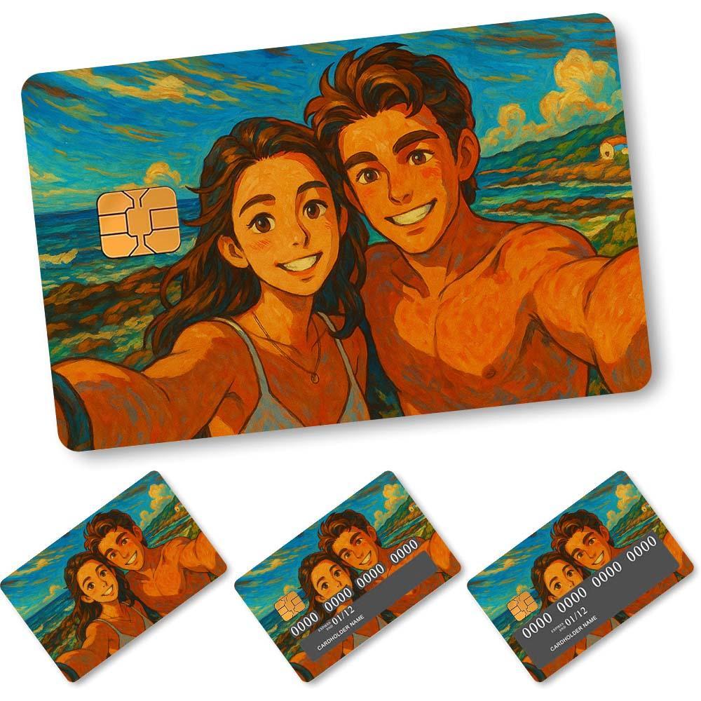 Custom Card Cover Your Photo Sticker Waterproof Card Cover Personalized Card Skin Set 4 Pieces in 1