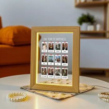 One Year of Happiness Personalized Photo Collage Night Light with Wooden Couple Picture Collage LED Lamp Valentine's Day Gifts