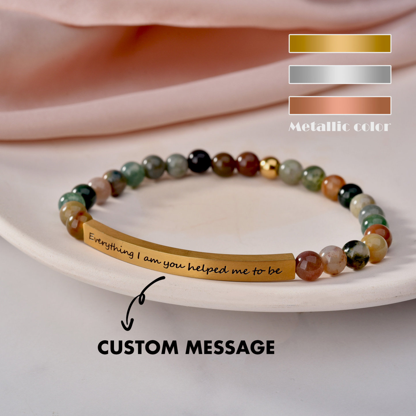 Valentine's Day Gifts Personalized Stone Bracelet with Custom Engraving Custom Message Stone Bead Bracelet for Him and Her - namenecklace