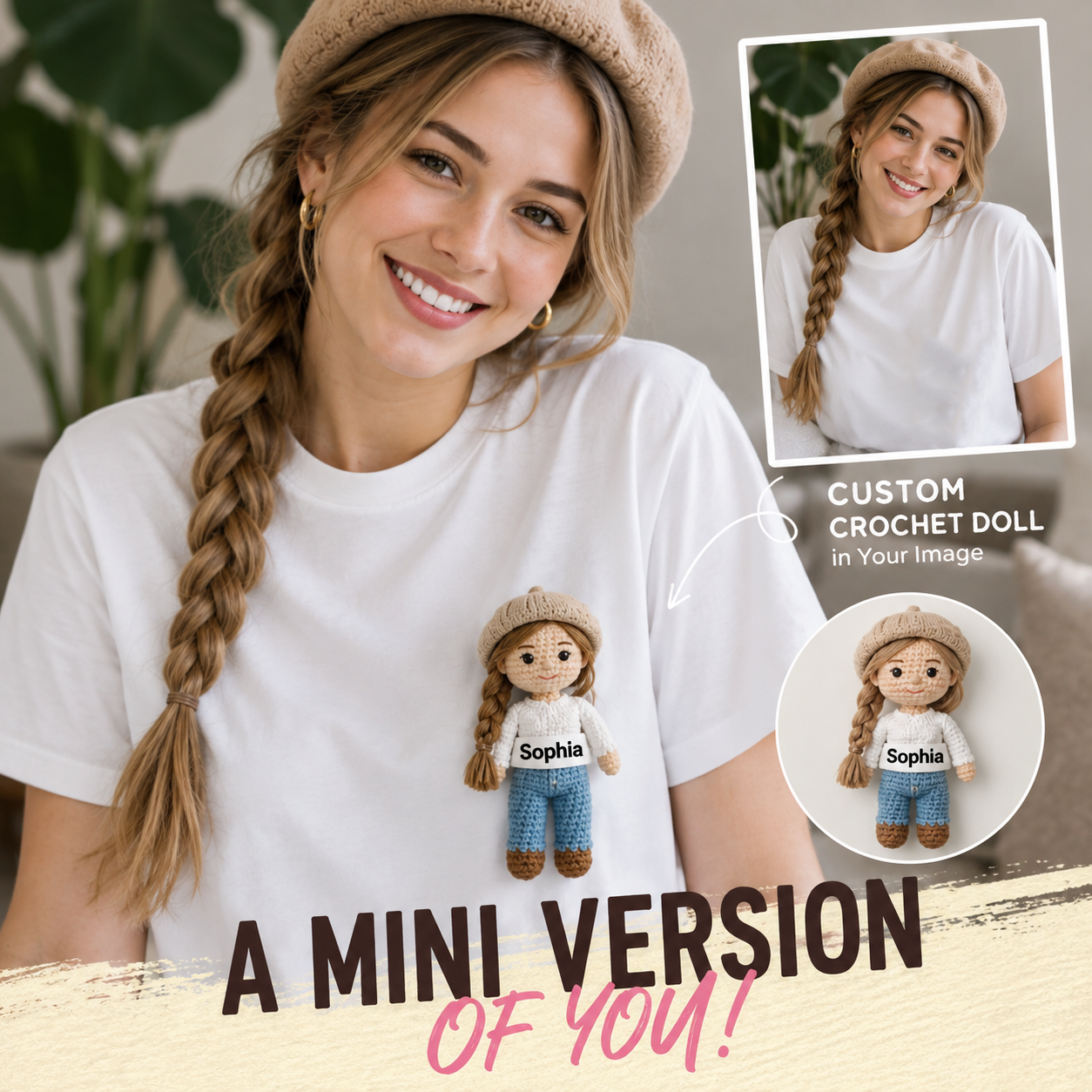 Custom Photo Crochet Doll T Shirt Personalized Handmade Crochet Doll T Shirt Gifts for Her Him