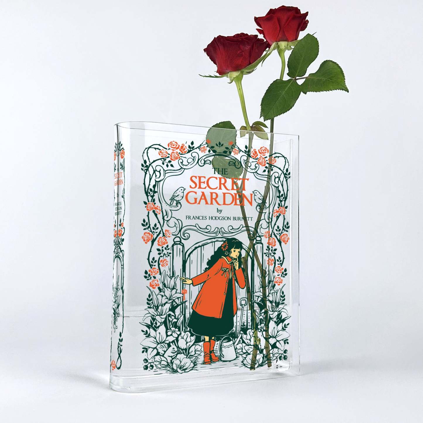 The Secret Garden Acrylic Book Vase Classic Literature Themed Bookshelf Flower Vase "The Secret Garden" Illustrated Acrylic Book Decor