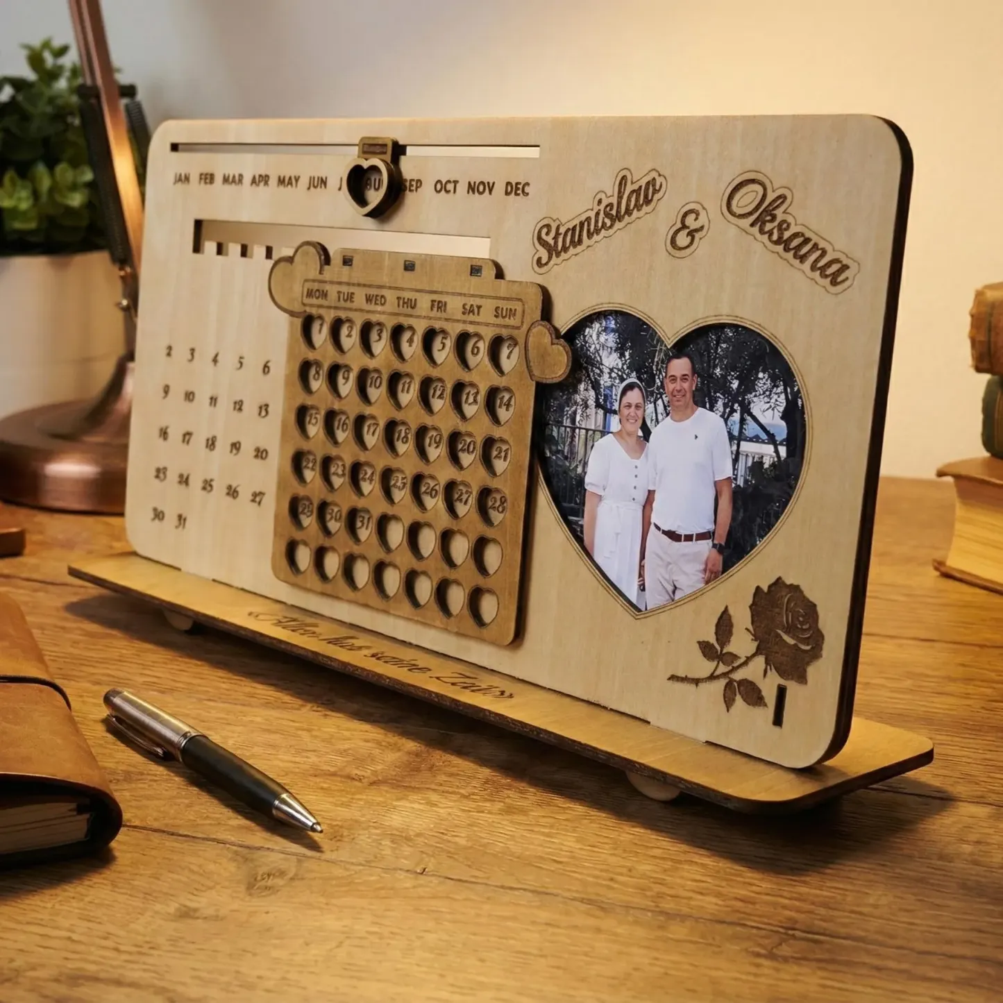 Personalized Photo Perpetual Calendar Custom Infinity Wooden Calendar Engraved Timeless Wooden Perpetual Calendar for Couples Romantic Valentine's Day Gift